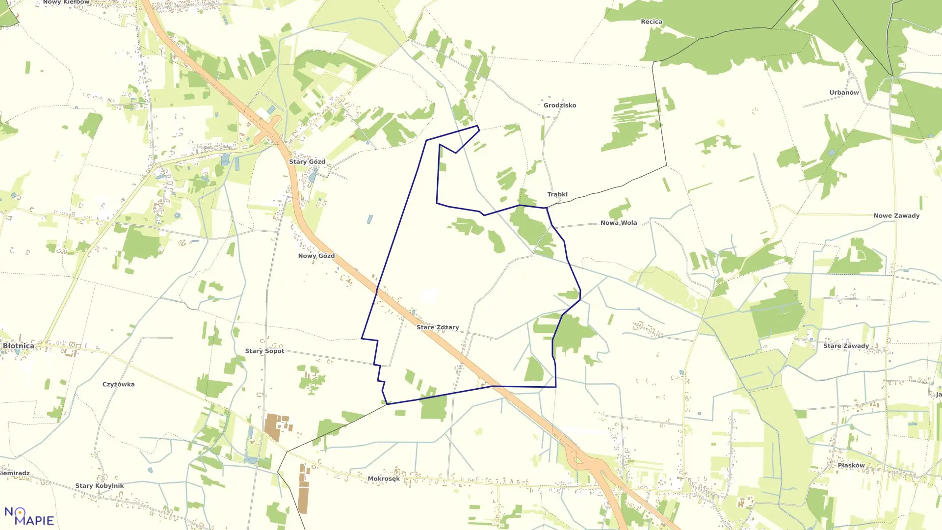 Mapa obrębu ŻDŻARY w gminie Stara Błotnica